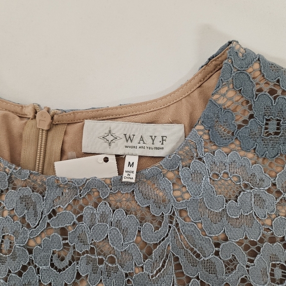 WAYF Dream Lover Long Sleeve Lace Mini Dress In Blue Size Medium - Picture 7 of 12